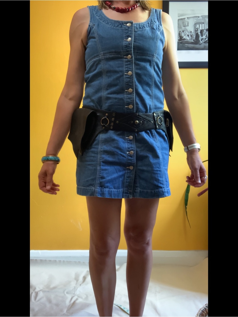 Earth Cultured Black Leather Festival & Utility Belt Bag with Brass Accents